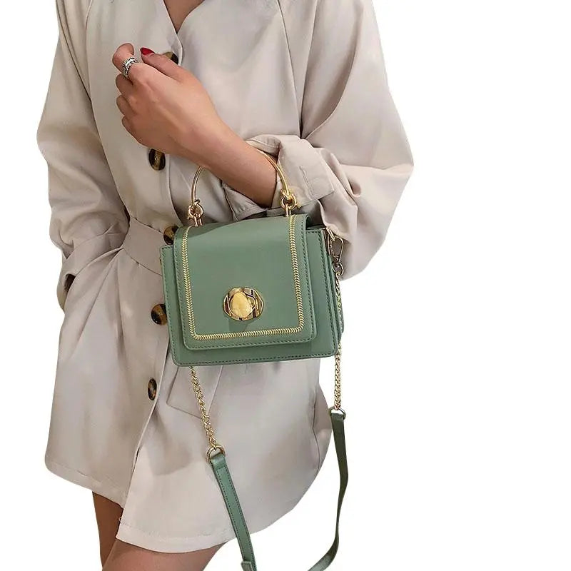 Nicolette Shoulder Bag/Handbag - Gold Handle, Stitching and Gem Lock ...