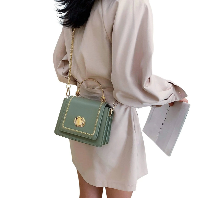 Nicolette Shoulder Bag/Handbag - Gold Handle, Stitching and Gem Lock ...